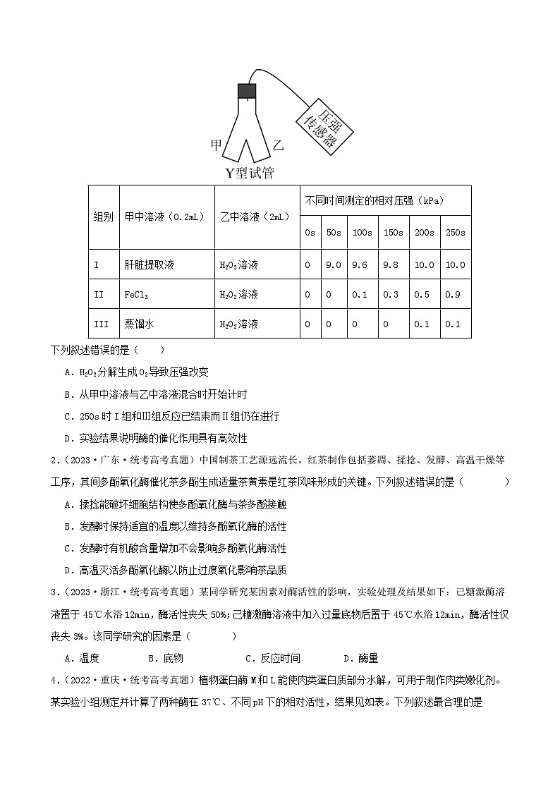 高考生物真题分项汇编 三年（2021-2023）（全国通用）专题02+物质进出细胞、酶和ATP03