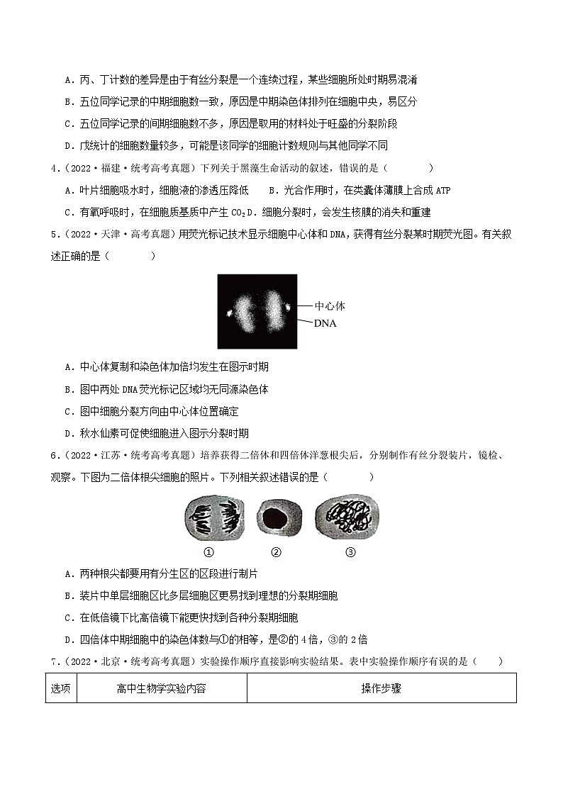 高考生物真题分项汇编 三年（2021-2023）（全国通用）专题04+有丝分裂和减数分裂02