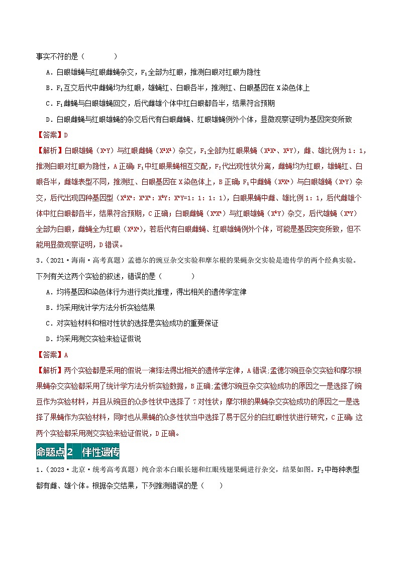 高考生物真题分项汇编 三年（2021-2023）（全国通用）专题09+伴性遗传和人类遗传病02