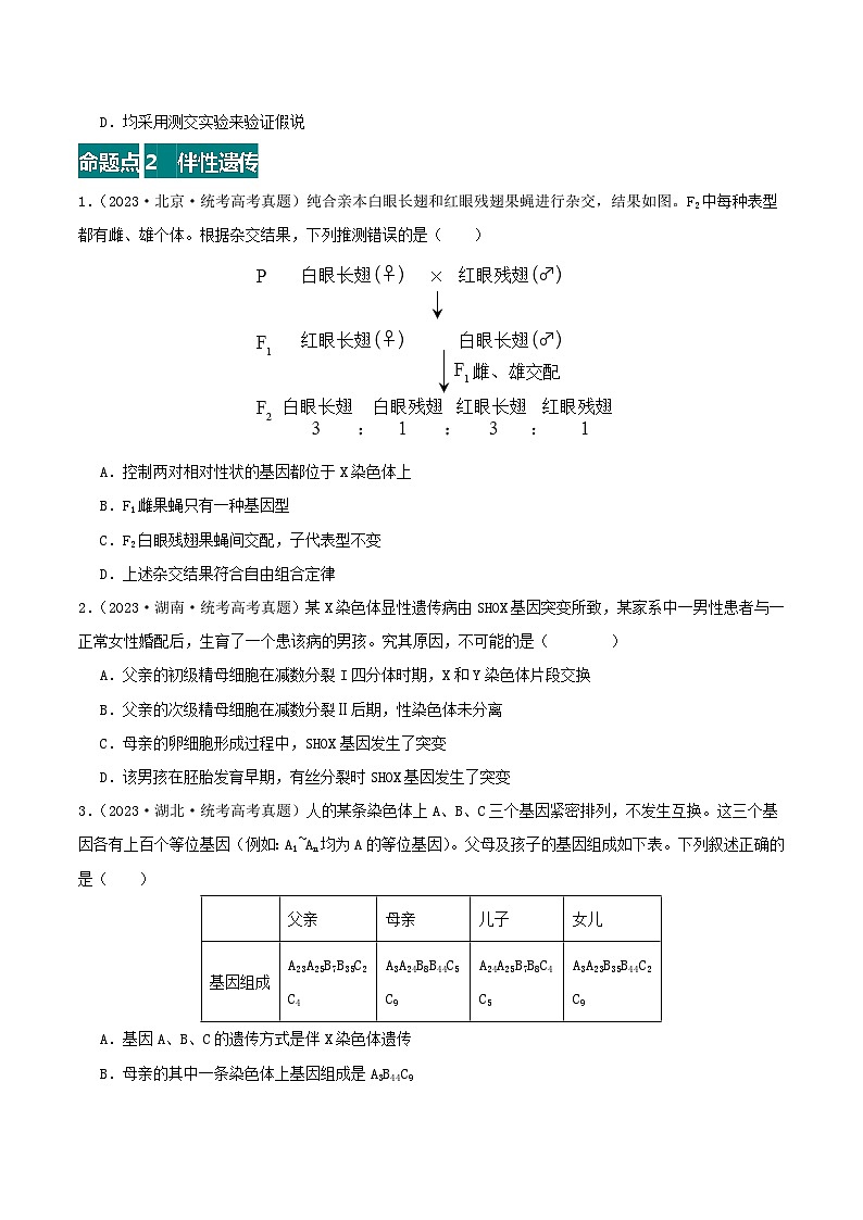 高考生物真题分项汇编 三年（2021-2023）（全国通用）专题09+伴性遗传和人类遗传病02