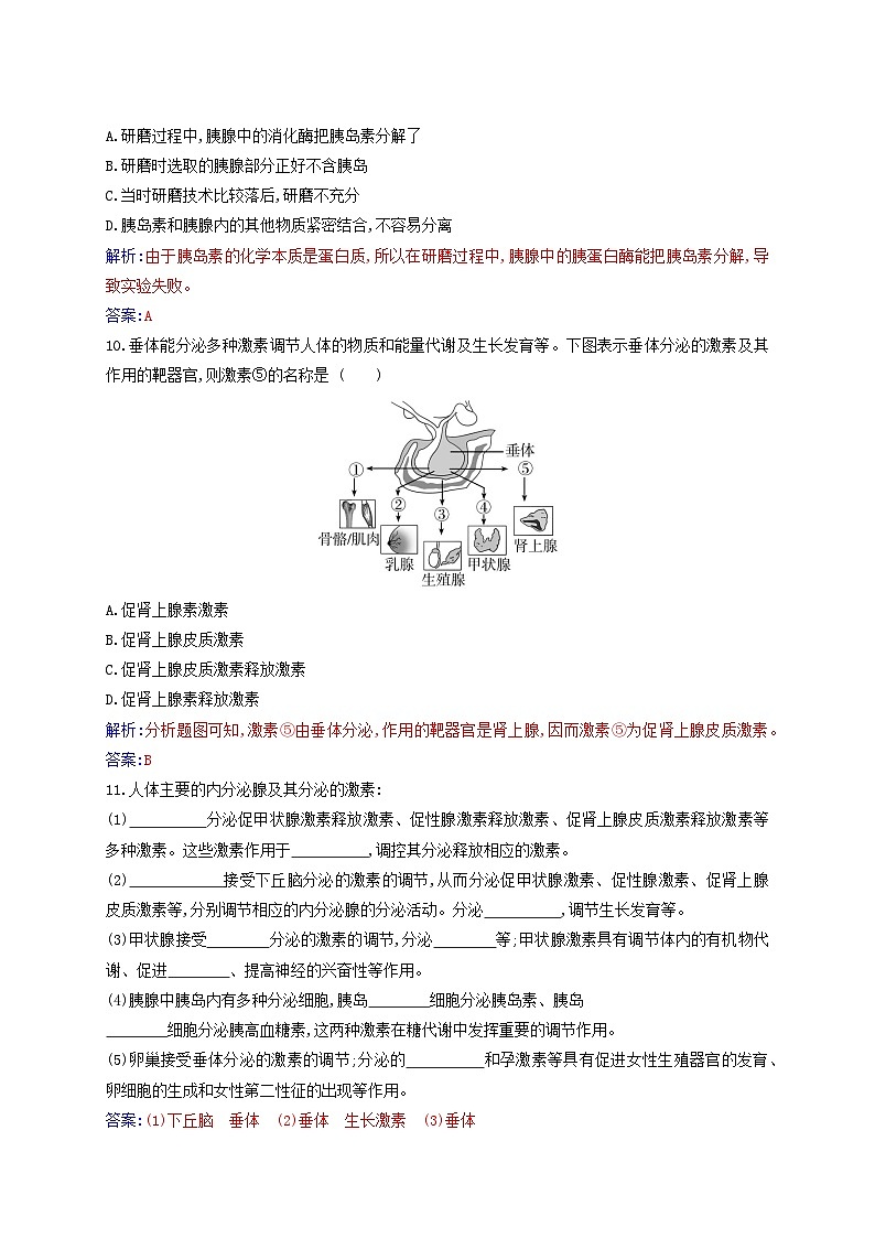 新教材2023高中生物第3章体液调节第1节激素与内分泌系统同步测试新人教版选择性必修103