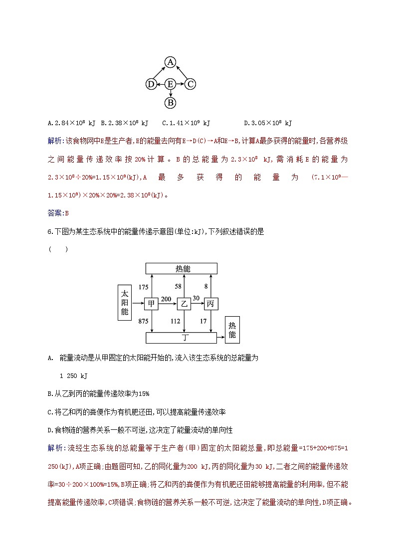 新教材2023高中生物第3章生态系统及其稳定性第2节生态系统的能量流动同步测试新人教版选择性必修203