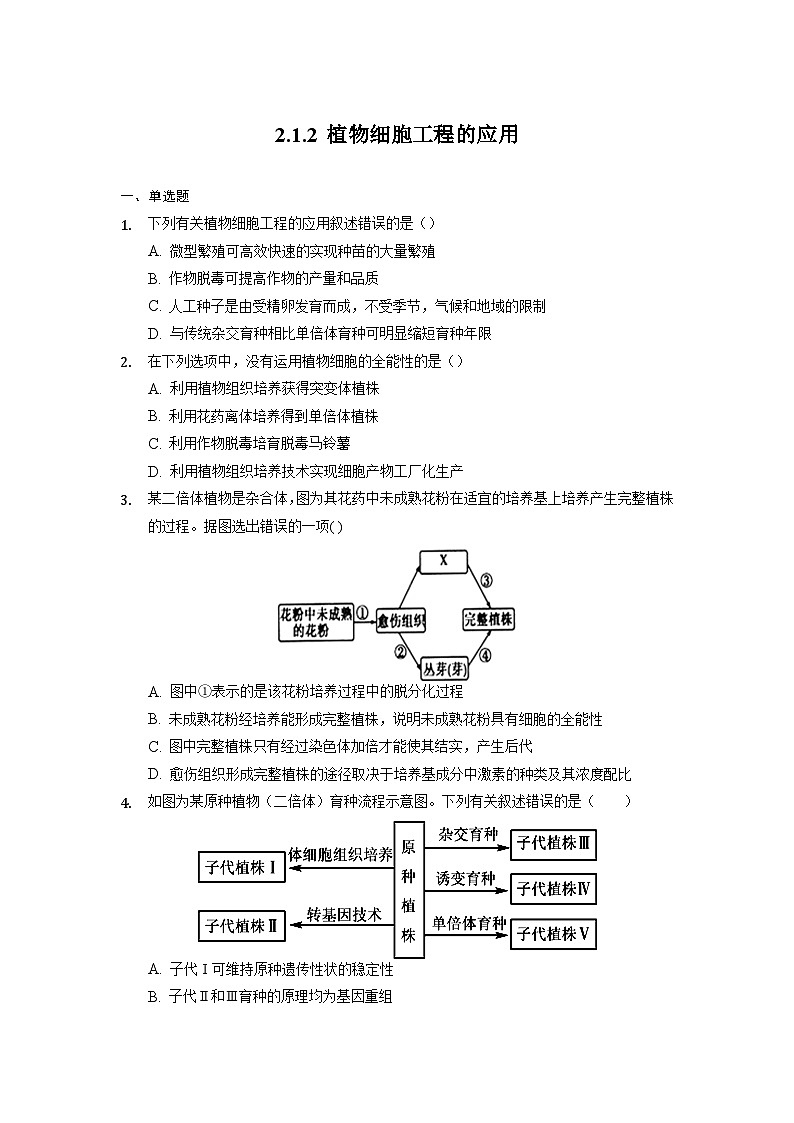 2.1.2 植物细胞工程的应用  作业（原卷+解析卷）（人教版2019选择性必修3-高二生物）01