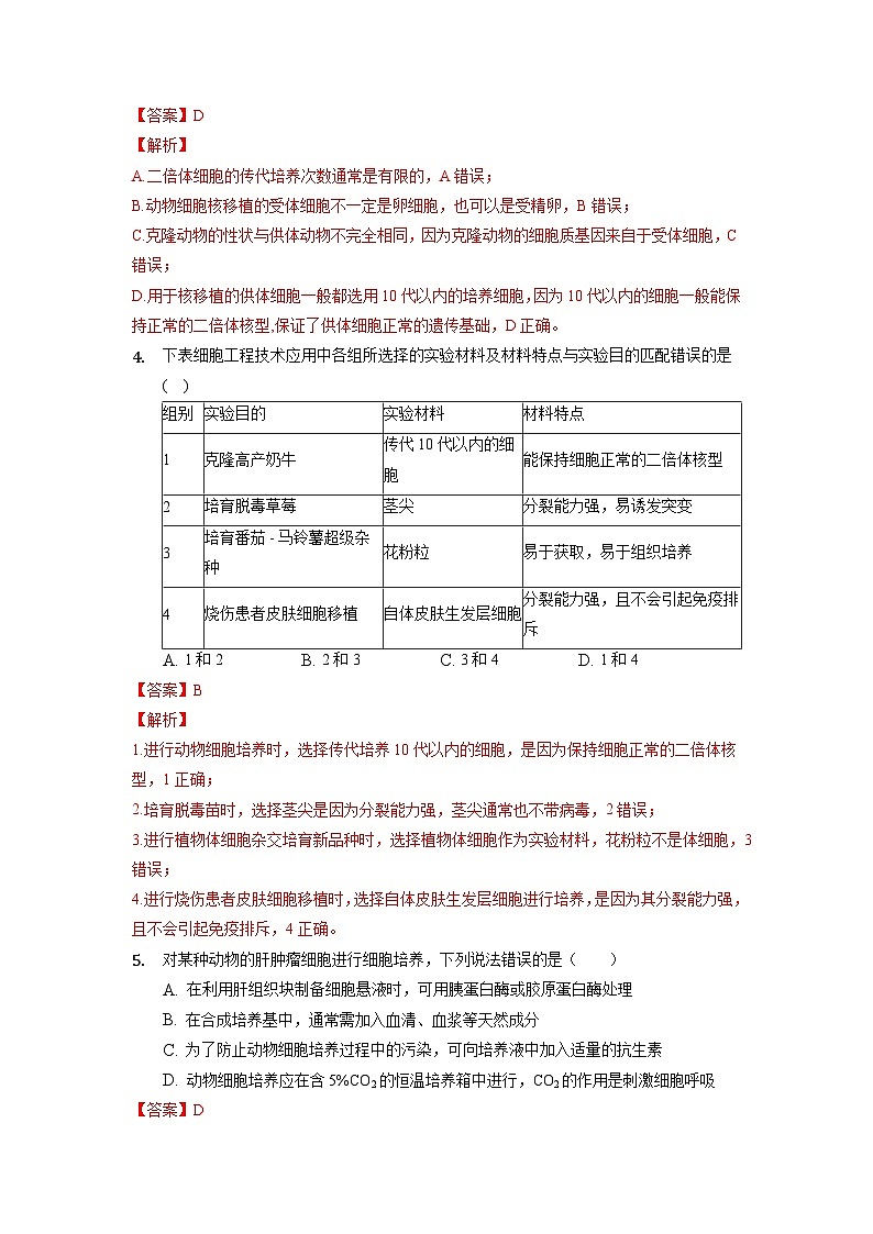 2.2.1 动物细胞培养 作业（原卷+解析卷）（新人教版2019选择性必修3-高二生物）02