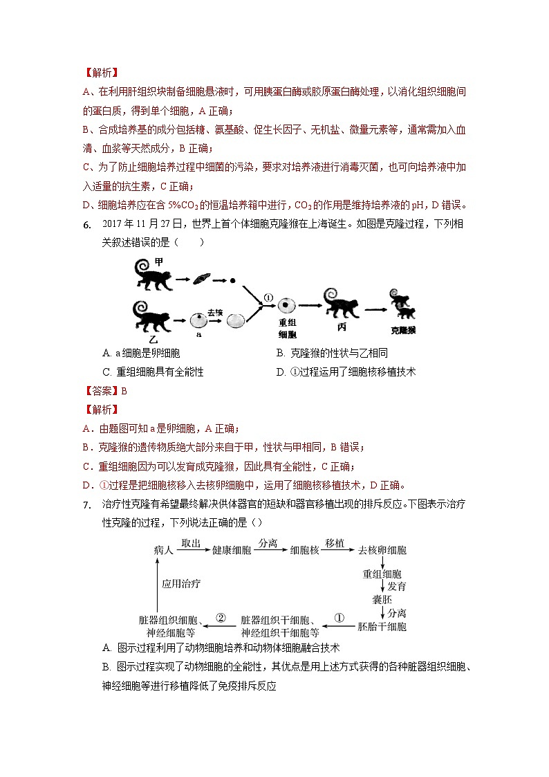 2.2.1 动物细胞培养 作业（原卷+解析卷）（新人教版2019选择性必修3-高二生物）03