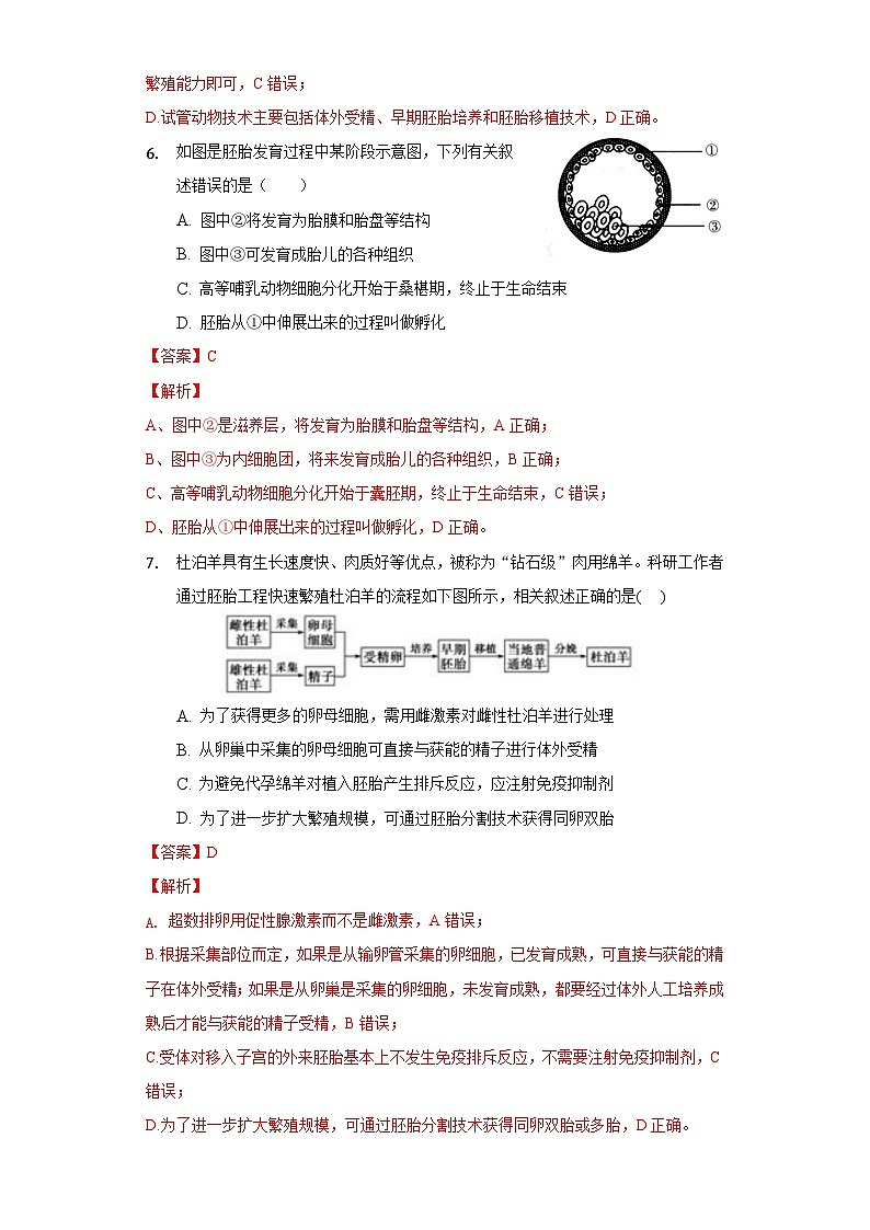 2.3.1 胚胎工程的理论基础  作业（原卷+解析卷）（新人教版2019选择性必修3-高二生物）03