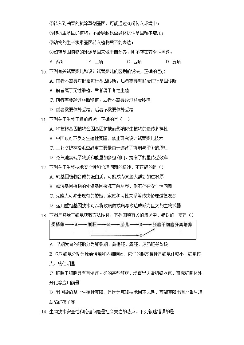 4.2 关注生殖性克隆人  作业（原卷+解析卷）（新人教版2019选择性必修3-高二生物）03