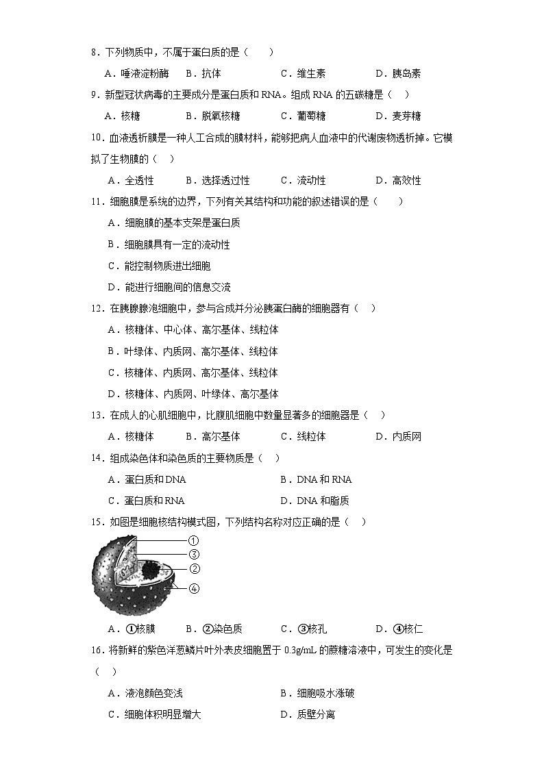 2023年辽宁省鞍山市高中学业水平考试模拟测试生物试题（含解析）02