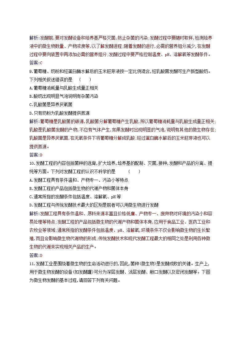 新教材2023高中生物第1章发酵工程第3节发酵工程及其应用同步测试新人教版选择性必修303