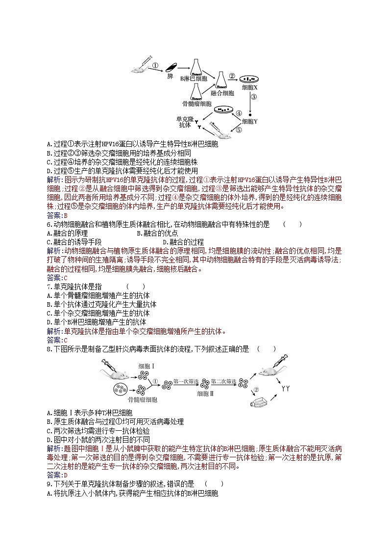 新教材2023高中生物第2章细胞工程第2节动物细胞工程第2课时动物细胞融合技术与单克鹿体同步测试新人教版选择性必修302