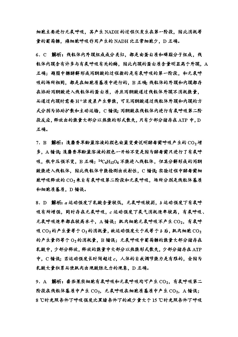 2024届高考生物一轮复习8细胞呼吸的原理和应用课时质量评价参考答案第2页