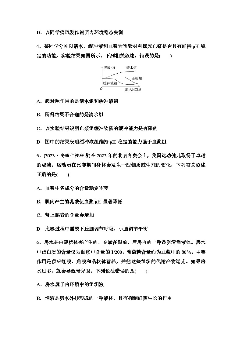 2024届高考生物一轮复习23人体的内环境与稳态课时质量评价+参考答案 试卷02