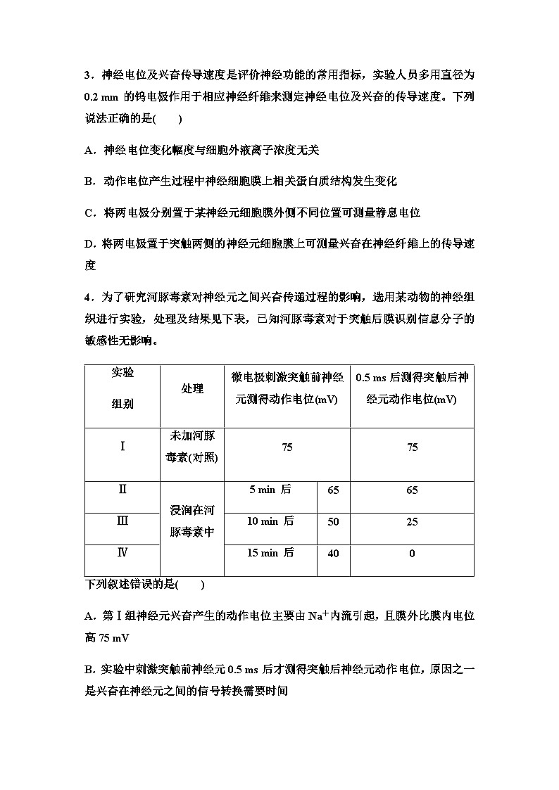 2024届高考生物一轮复习25神经冲动的产生和传导神经系统的分级调节及人脑的高级功能课时质量评价+参考答案 试卷02