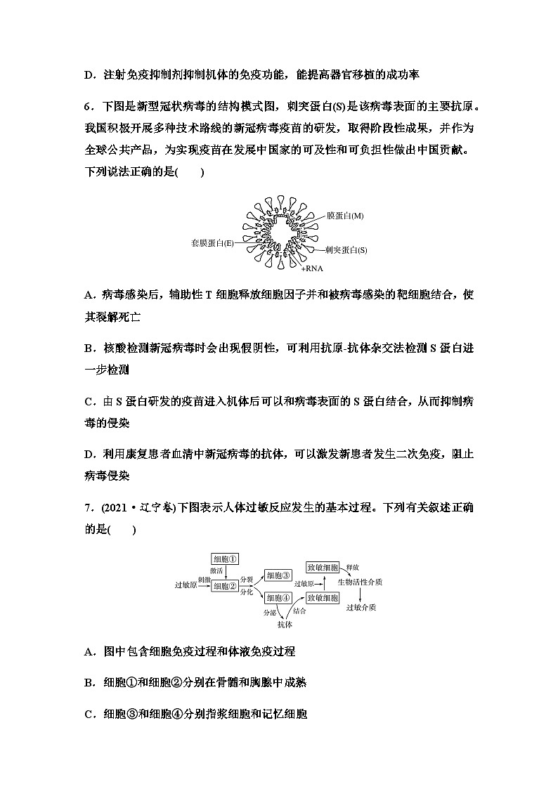2024届高考生物一轮复习28免疫调节课时质量评价+参考答案 试卷03