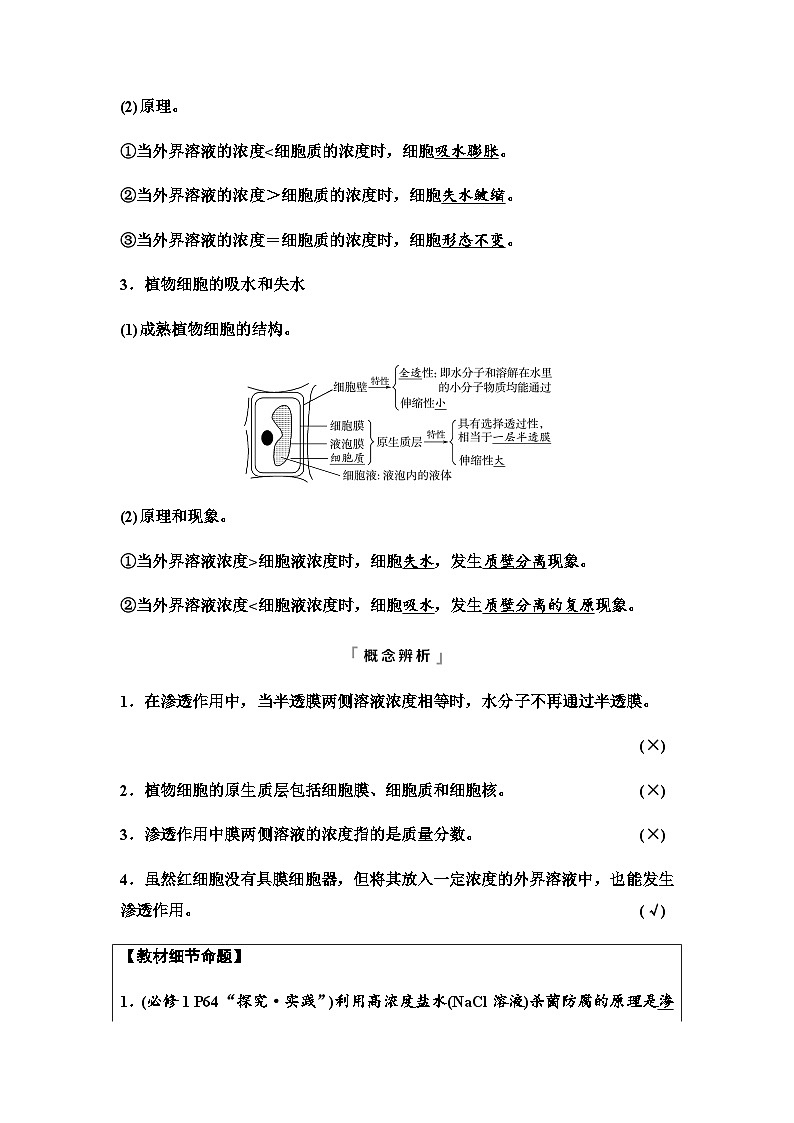 2024届高考生物一轮复习第3单元第6课细胞的物质输入和输出学案第2页