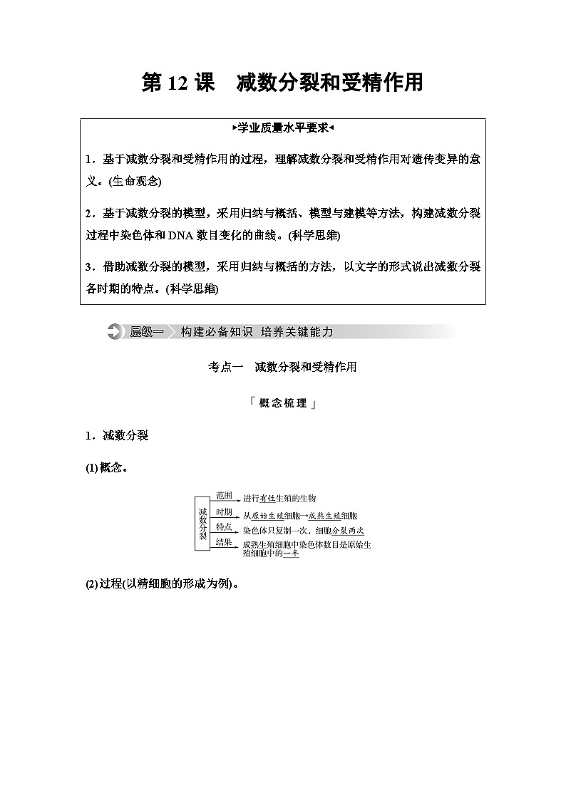 2024届高考生物一轮复习第4单元第12课减数分裂和受精作用学案01