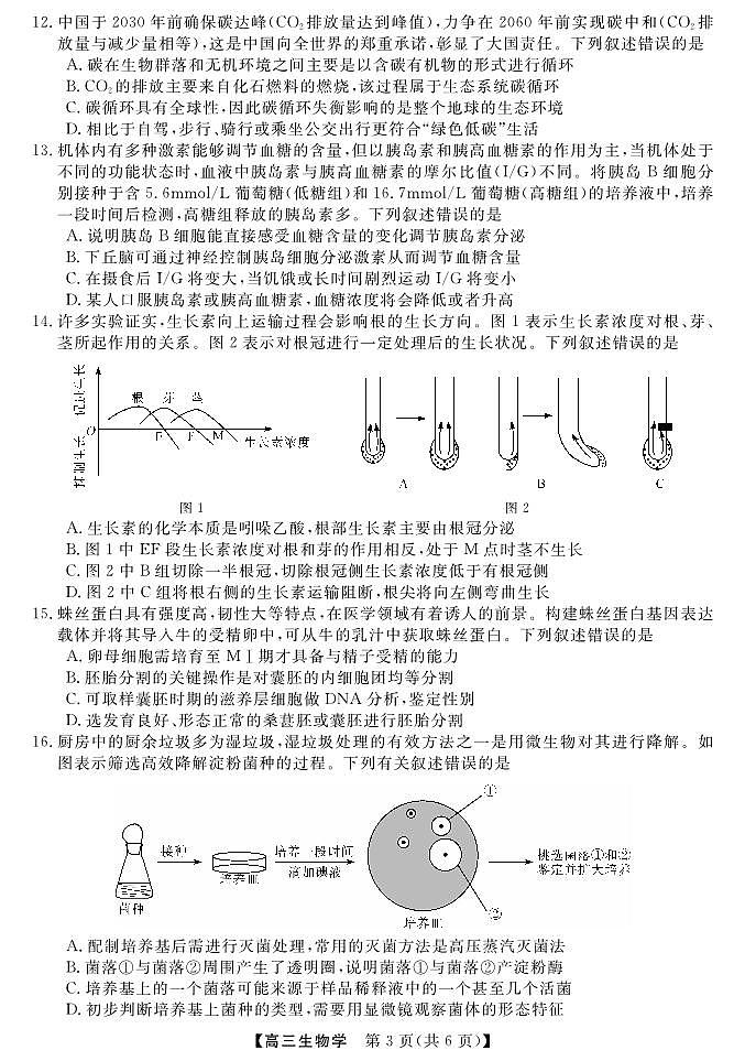 广东省湛江市第一中学2023-2024学年高三上学期开学考试生物试题03
