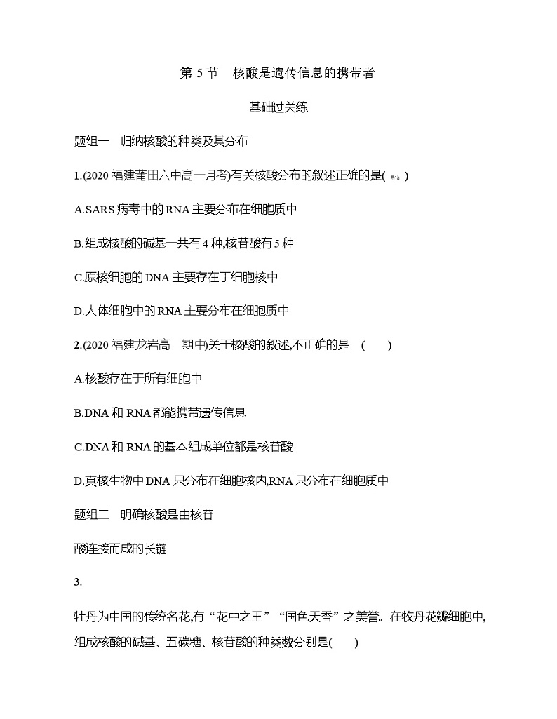 高中生物人教版（2019）必修1第二章2.5《核酸是遗传信息的携带者》课件+同步练习01