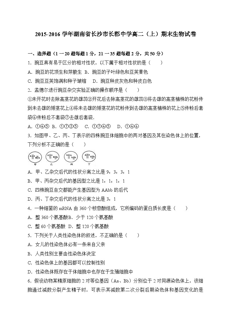 湖南省长沙市长郡中学2015-2016学年高二（上）期末生物试卷（解析版）第1页