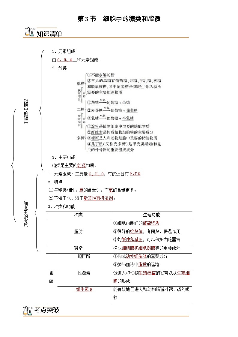 人教版高中 生物(必修一) 同步精品讲义2.3 细胞中的糖类和脂质（2份打包，原卷版+教师版）01