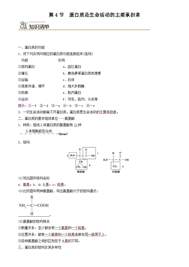 人教版高中 生物(必修一) 同步精品讲义2.4 蛋白质是生命活动的主要承担者（2份打包，原卷版+教师版）01