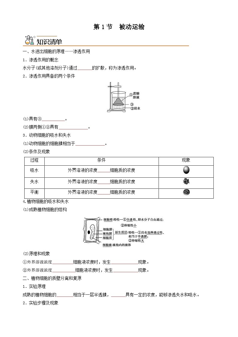 人教版高中 生物(必修一) 同步精品讲义4.1 被动运输（2份打包，原卷版+教师版）01