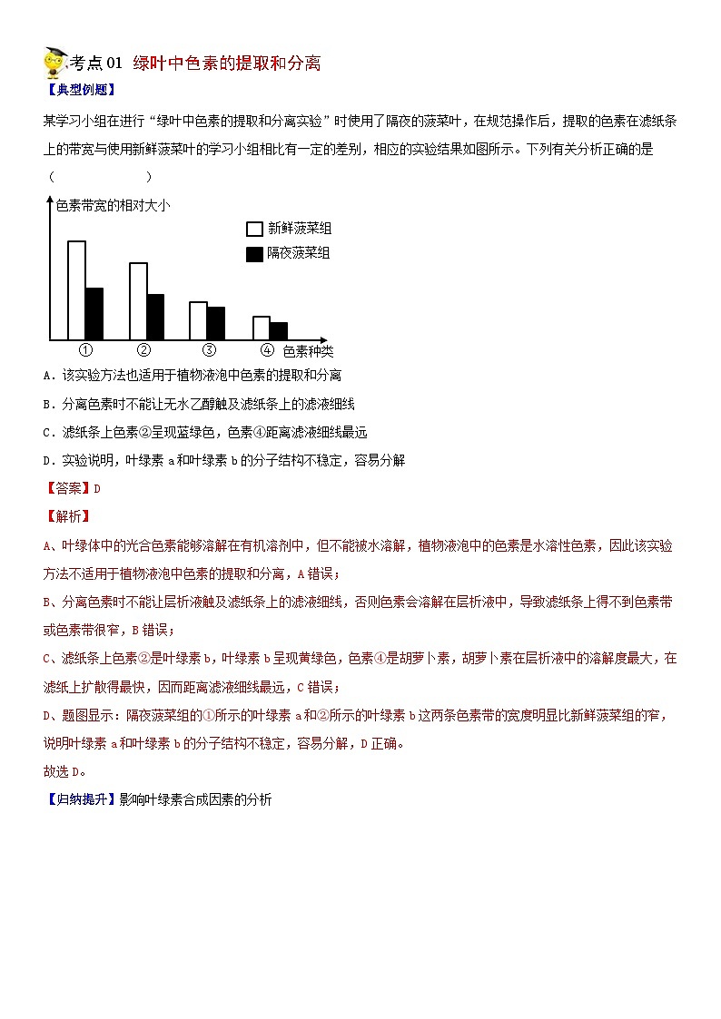 人教版高中 生物(必修一) 同步精品讲义5.4.1 捕获光能的色素和结构（2份打包，原卷版+教师版）03