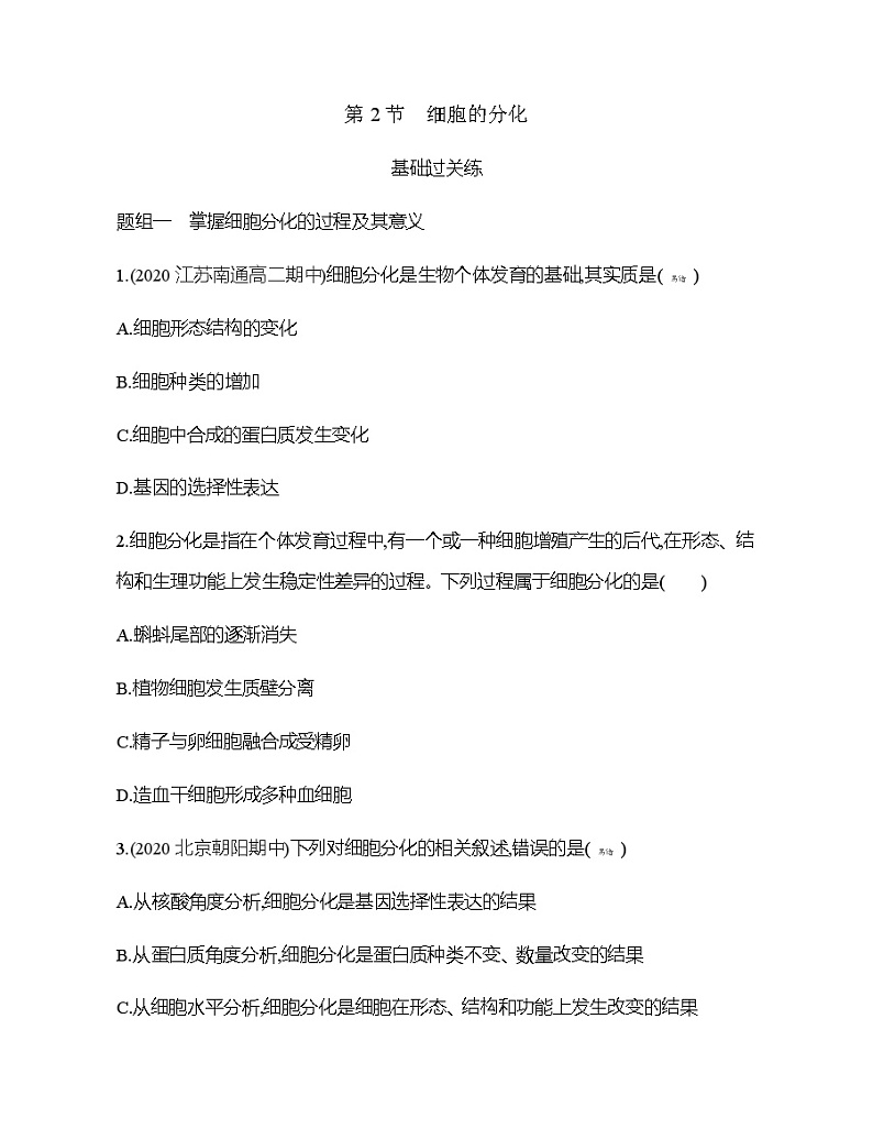 高中生物人教版（2019）必修1第六章6.2《细胞的分化》课件+同步练习01