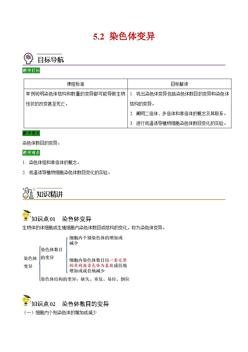 人教版(必修二)高中生物同步精品讲义5.2 染色体变异（2份打包，原卷版+教师版）01