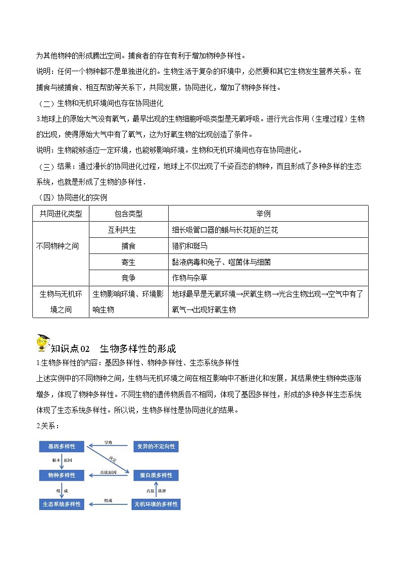 人教版(必修二)高中生物同步精品讲义6.4 协同进化与生物多样性的形成（2份打包，原卷版+教师版）02