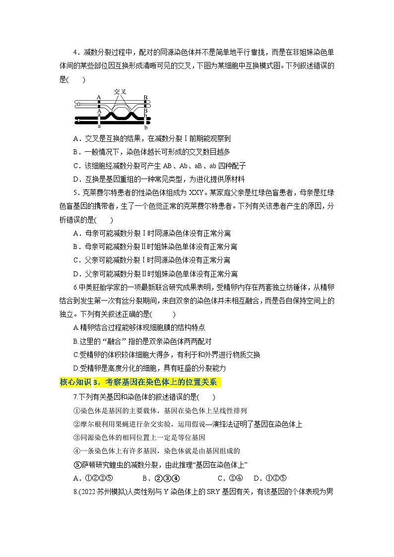 人教版(必修二)高中生物分层训练AB卷第2章  基因和染色体的关系（A卷·知识通关练）（2份打包，原卷版+教师版）02
