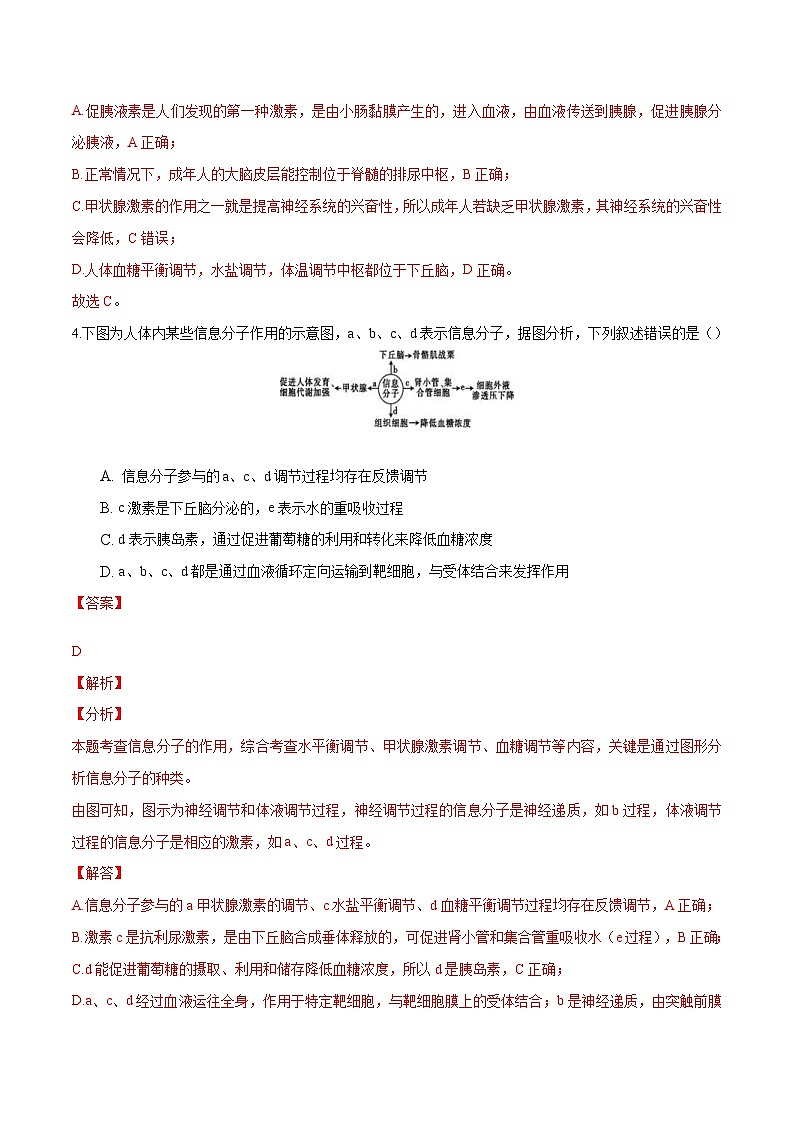 人教版(选择性必修一)高中生物分层训练AB卷第3章 体液调节（知识通关练）（2份打包，原卷版+教师版）03