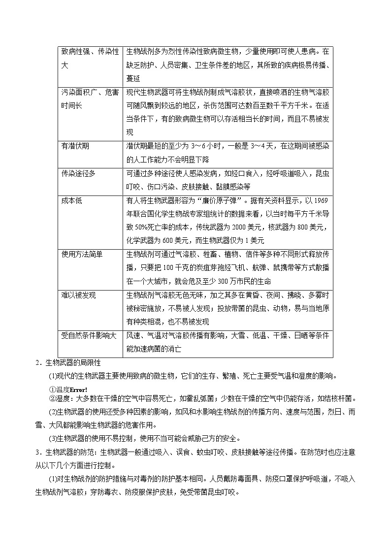 人教版(选择性必修三)高中生物同步精品讲义4.3 禁止生物武器（2份打包，原卷版+教师版）02