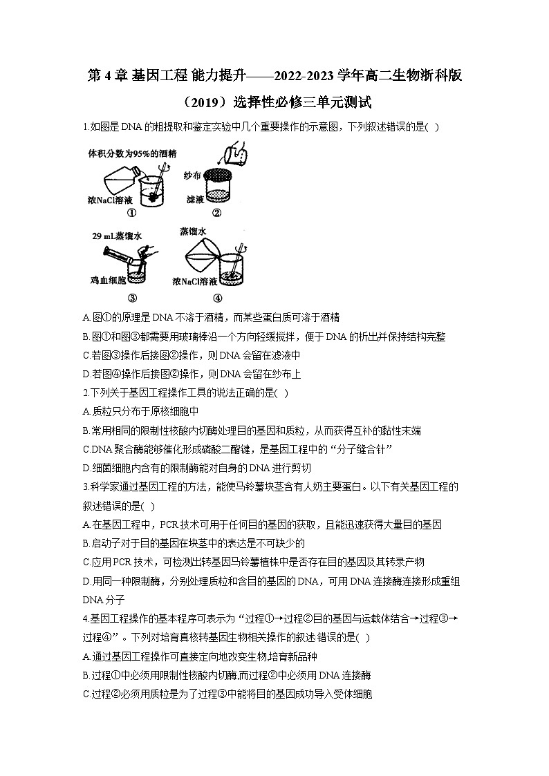 浙教版2019 高中生物 选修3 第4章 基因工程 能力提升（含解析） 试卷01