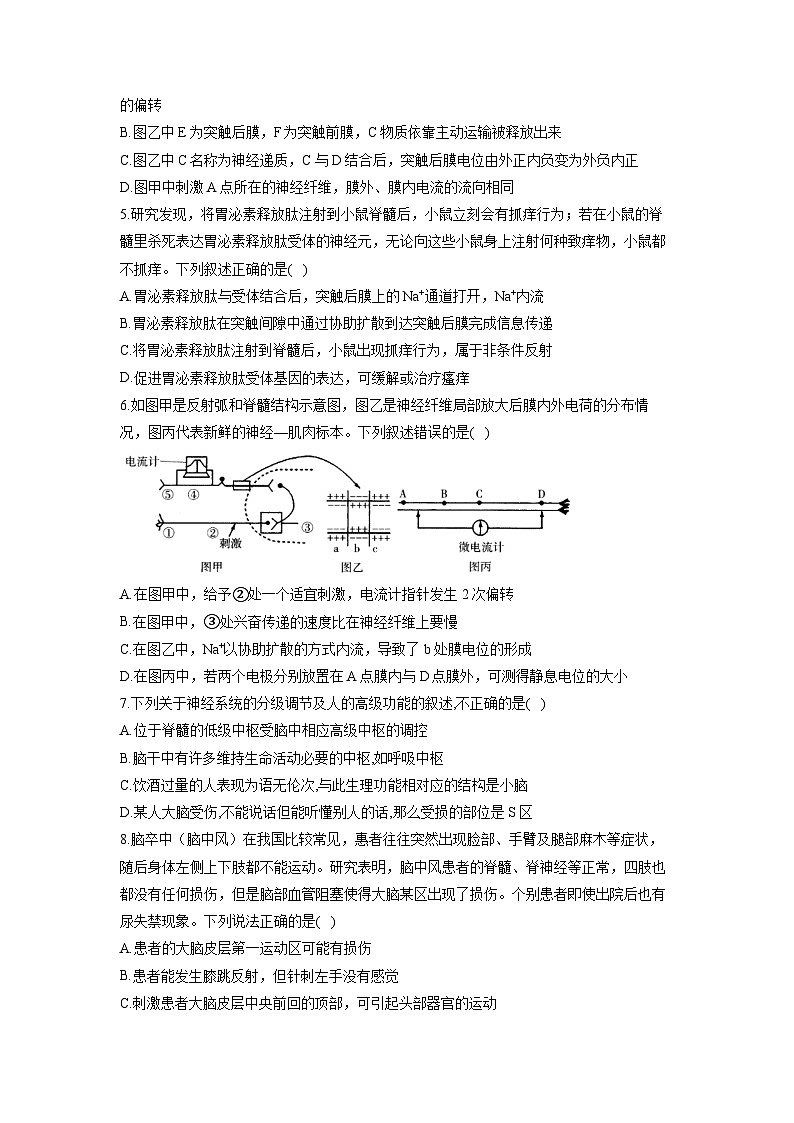 苏教版 高中生物 选修一 第1章 人体稳态维持的生理基础 能力提升 习题（含解析） 试卷02
