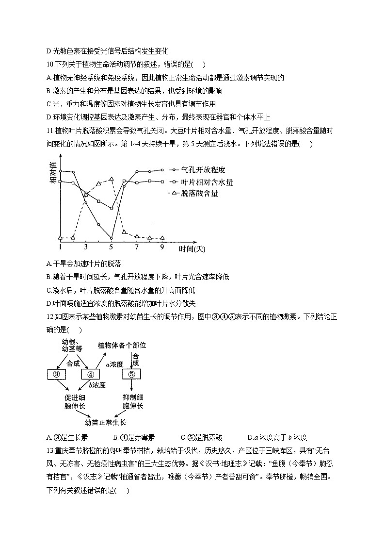 苏教版 高中生物 选修一 第4章 植物生命活动的调节  习题（含解析）03