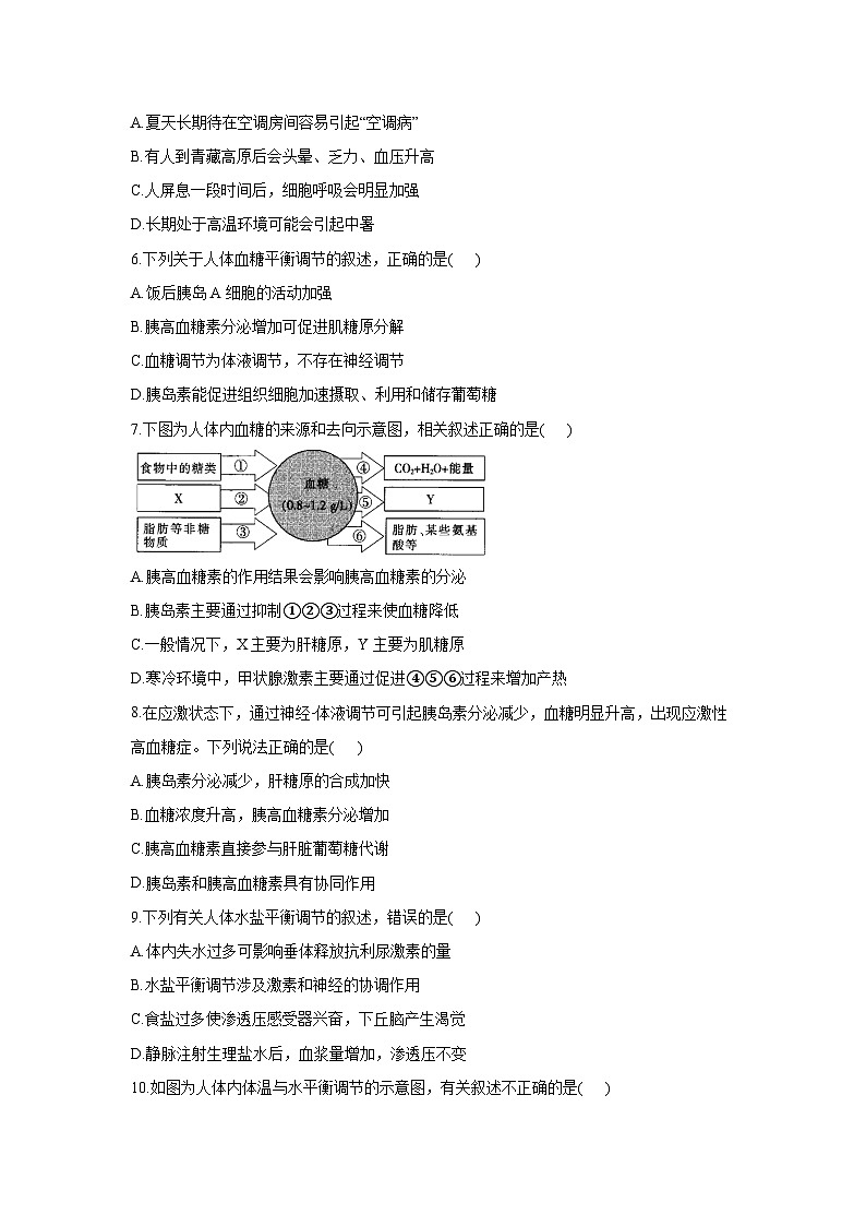 苏教版（2019）高中生物 选择性必修一 第2章 人体内环境与稳态单元测试卷（2份）（word 含解析）02