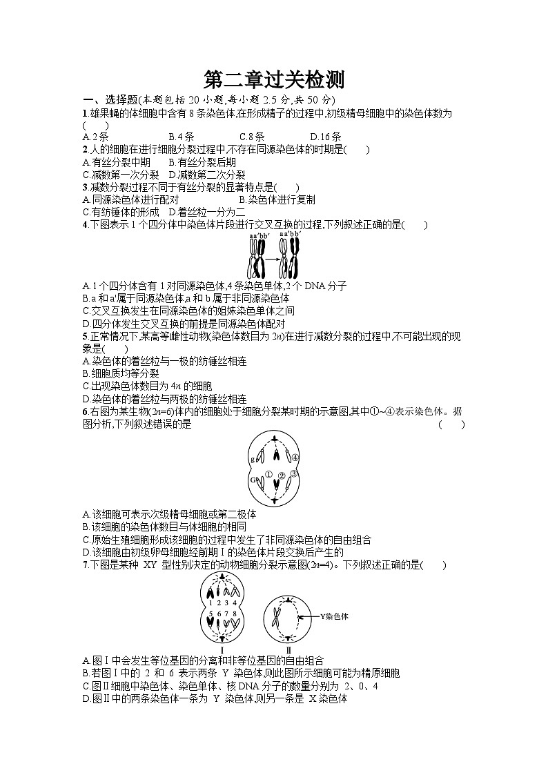 浙科版2019 高中生物 必修2  第二章染色体与遗传过关检测含答案解析）01