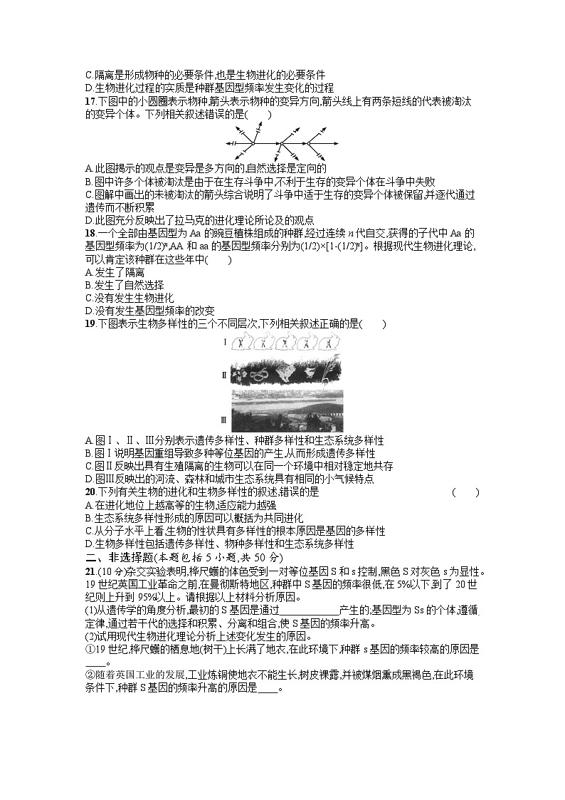 浙科版2019 高中生物 必修2  第五章生物的进化过关检测 （含答案解析）03