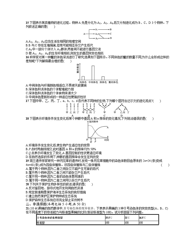 浙科版2019 高中生物 必修2 第五章生物的进化过关检测（含答案解析）03