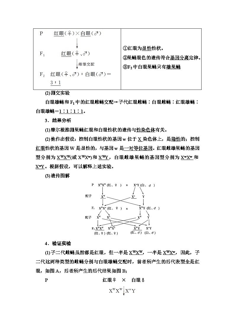 苏教版（2019）高中生物： 必修2 第1章 第4节 第1课时 基因位于染色体上的实验证据 学案 （Word版含解析）02