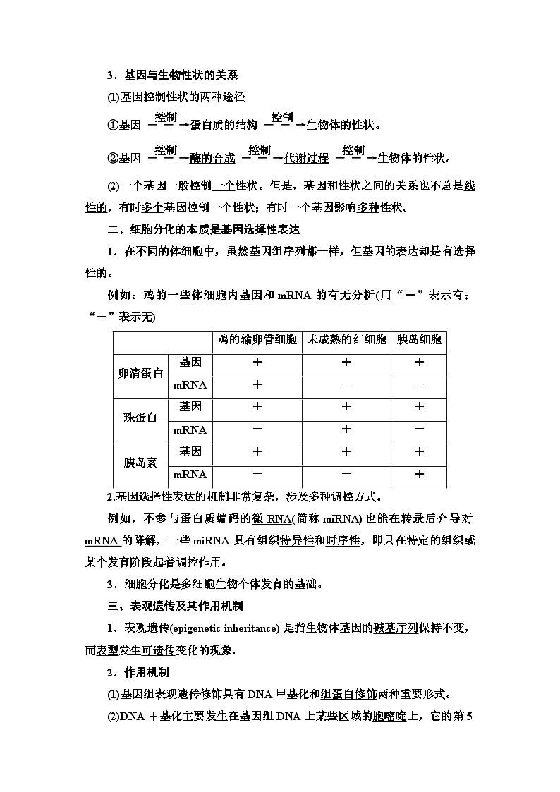 苏教版（2019）高中生物： 必修2 第2章 第3节 第2课时 中心法则、细胞分化及表观遗传 学案 （Word版含解析）02