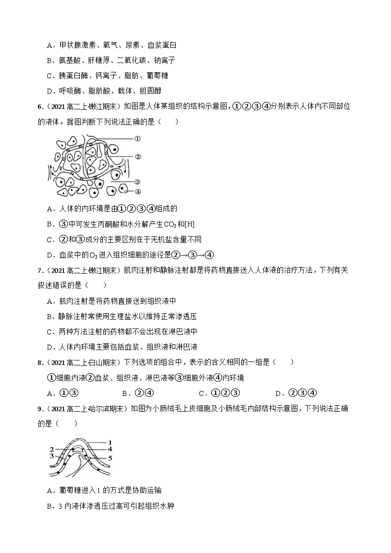 苏教版2019 高中生物  选择性必修一 第二章 人体内环境与稳态 单元检测02