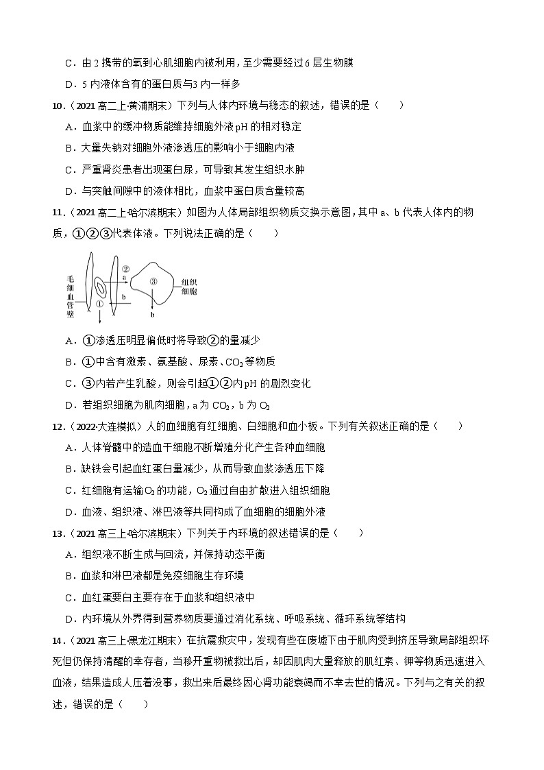 苏教版2019 高中生物  选择性必修一 第二章 人体内环境与稳态 单元检测03