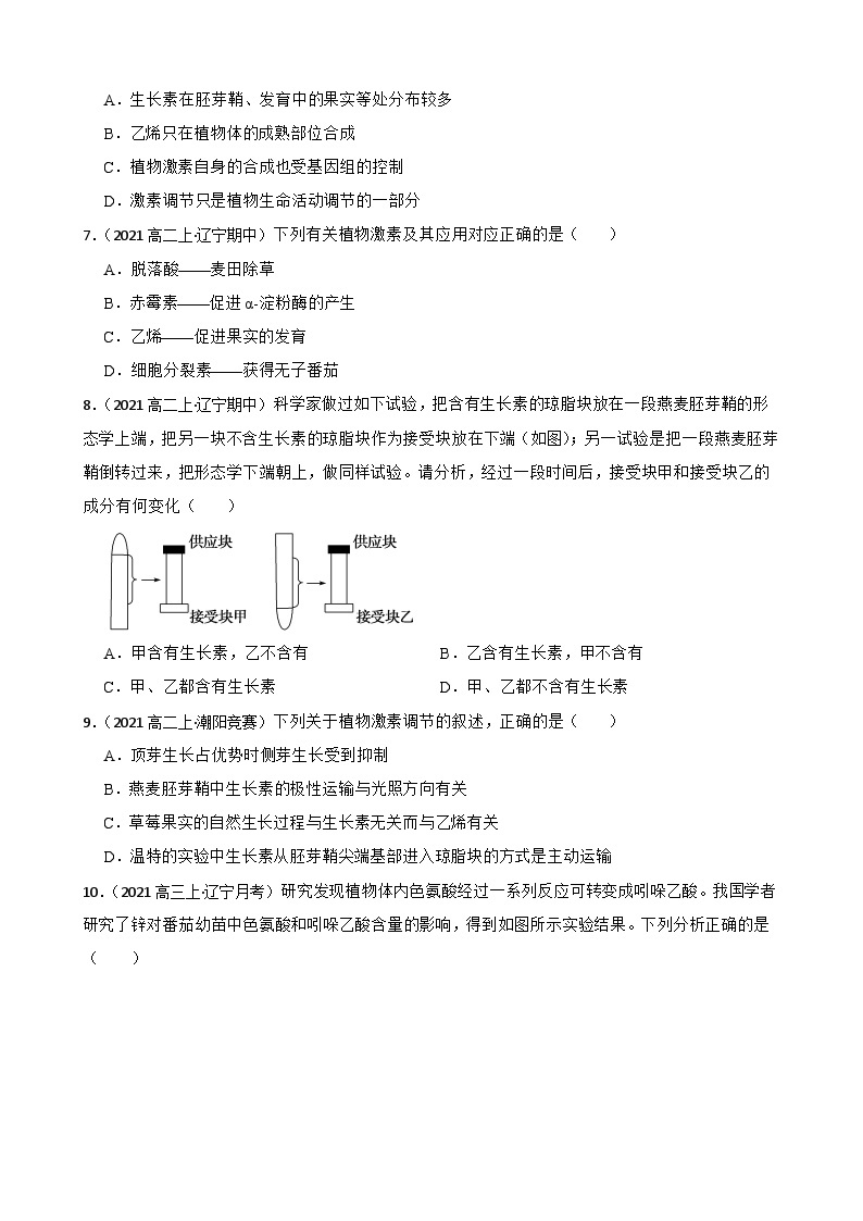 苏教版2019 高中生物  选择性必修一 第四章 植物生命活动的调节 单元检测02