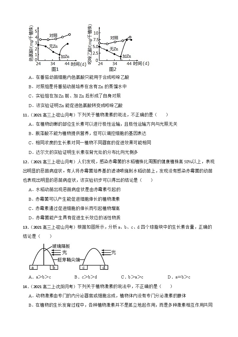 苏教版2019 高中生物  选择性必修一 第四章 植物生命活动的调节 单元检测03
