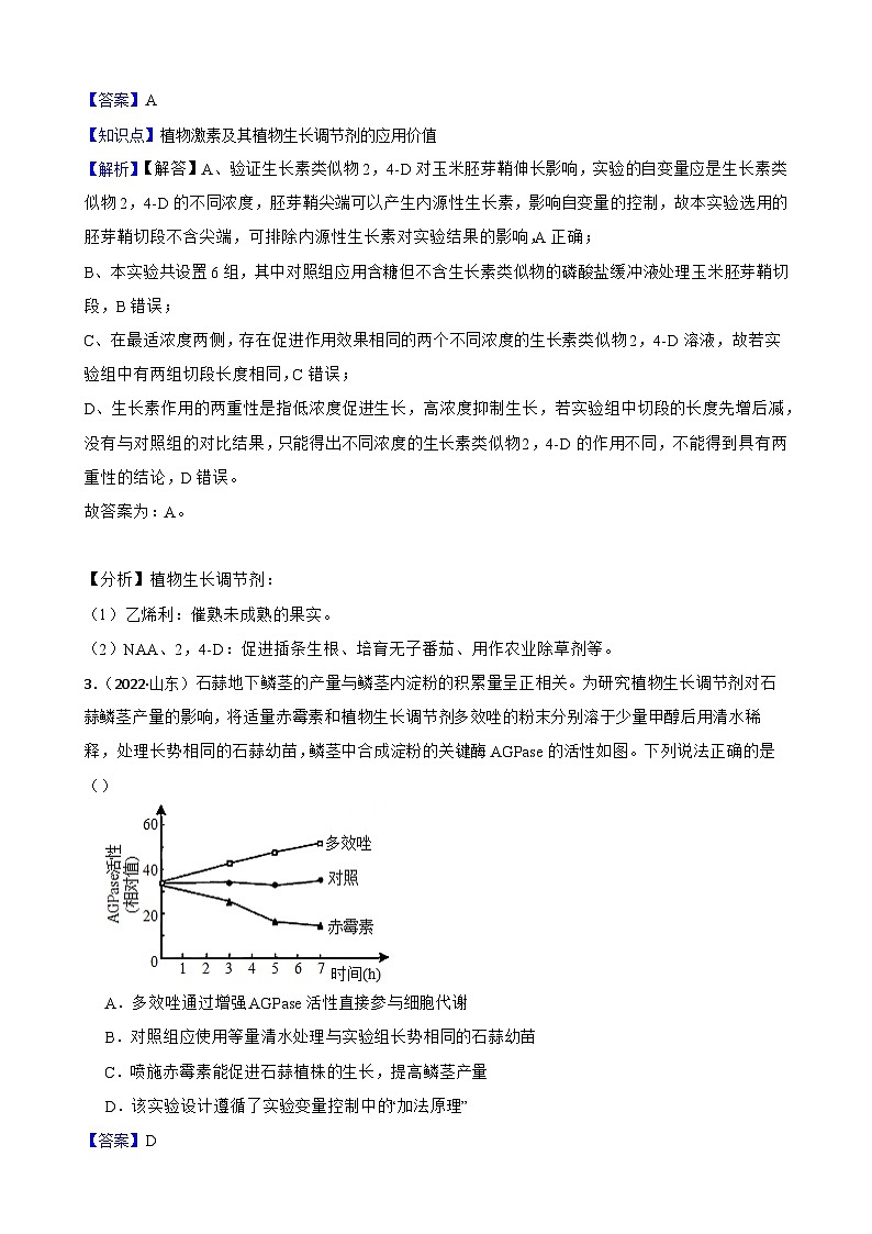 苏教版2019 高中生物 选择性必修一 4.2 其他植物激素（同步练习）02