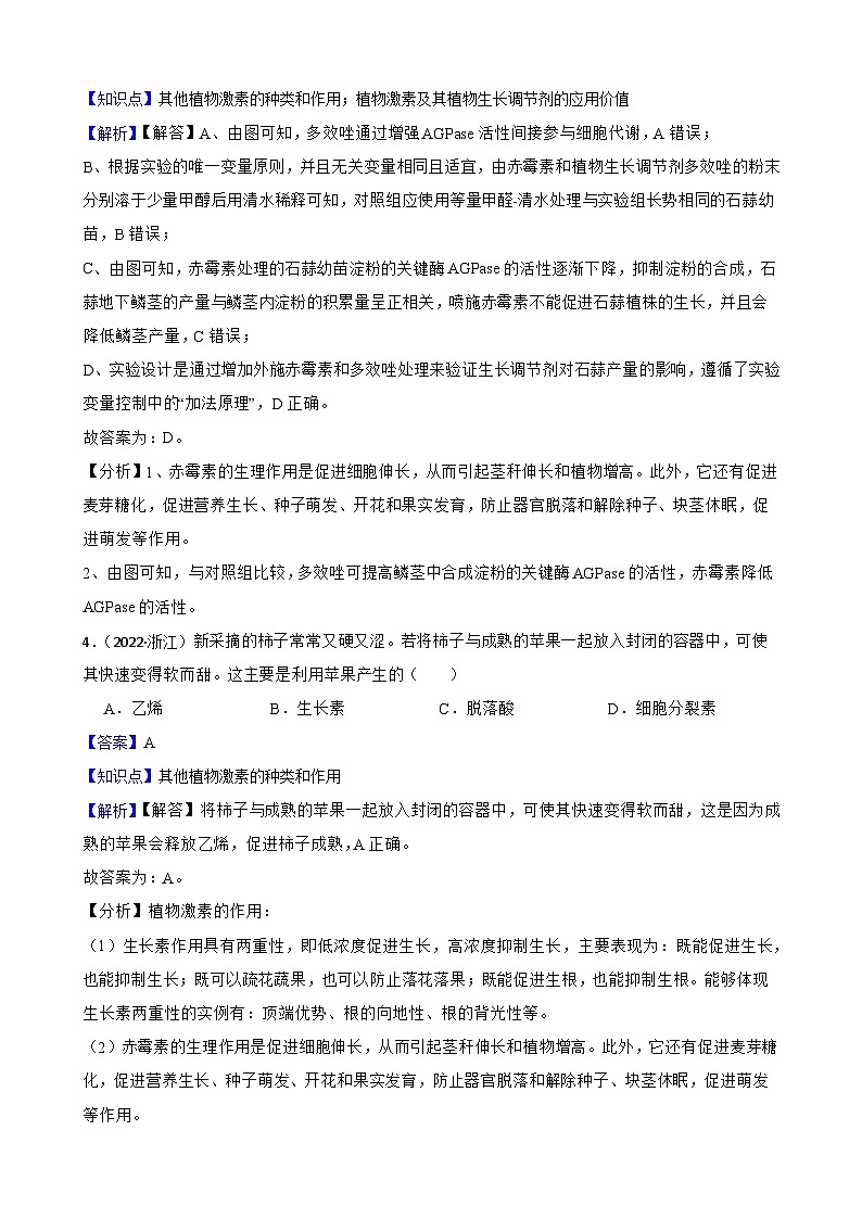 苏教版2019 高中生物 选择性必修一 4.2 其他植物激素（同步练习）03