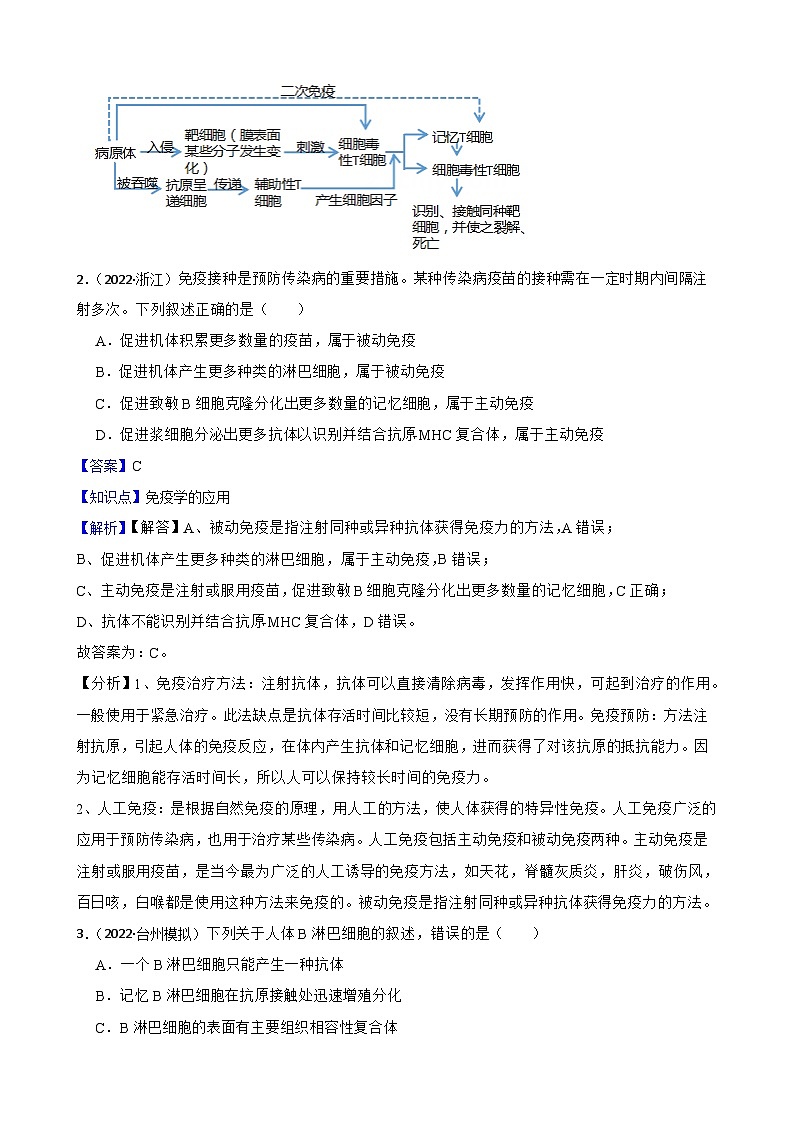苏教版2019 高中生物 选择性必修一 3.1 人体的免疫应答 同步练习02