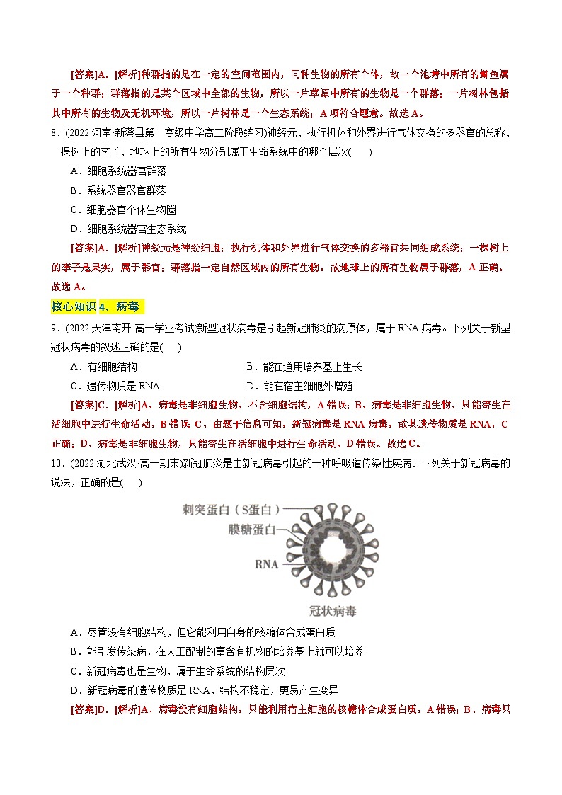 高一生物分层训练AB卷（人教版2019必修1）第1章 走近细胞（A卷·知识通关练）03